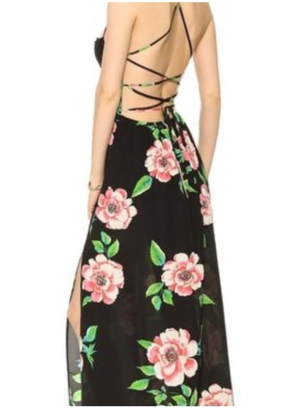 Yumi Kim Black Maxi Dress with Pink Floral Print